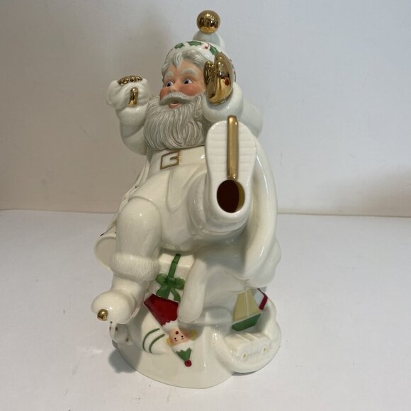 Lenox Holiday Santa Teapot Figural Porcelain Gold Accents Holly Berry Christmas - Picture 4 of 13